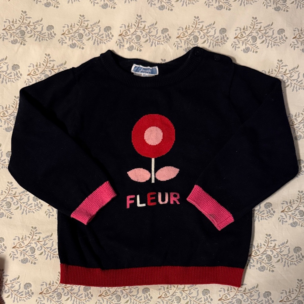 Jacadi Black and Pink Flower Kids Sweater